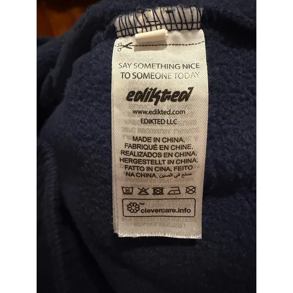 Edikted Navy Blue Wide Leg Baggy Sweatpants Logo Fleece Pants Women Large - Image 10