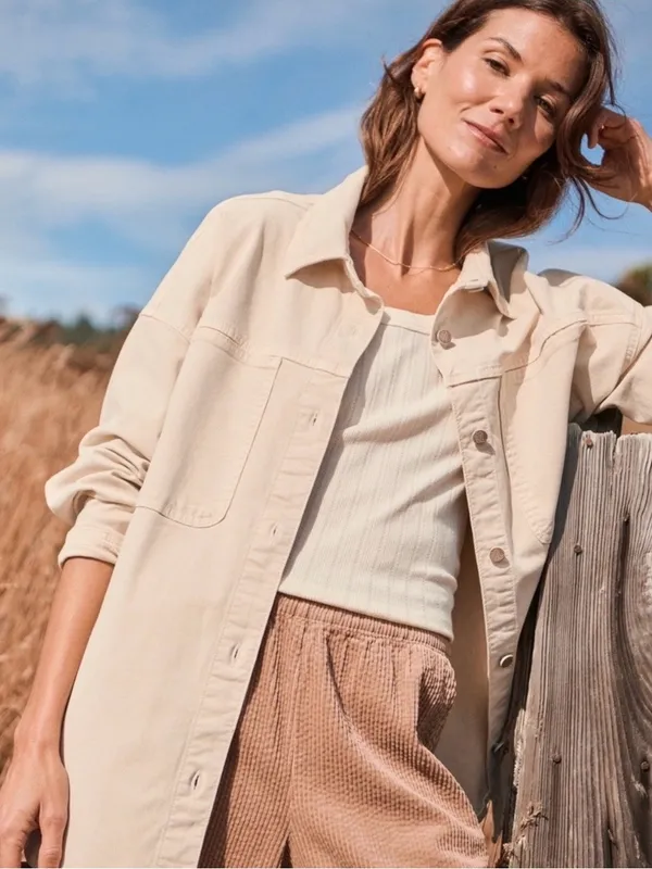 Marine Layer Molly OversizedShirt Jacket Stone Beige Xsmall New Shacket $168 - Image 2