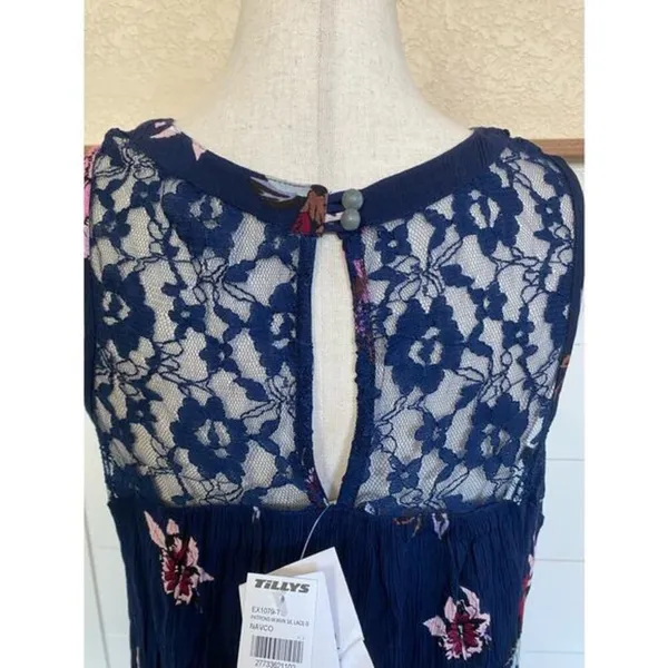 Patrons of Peace Navy Floral Lace Inset Sleeveless Boho Mini Dress NWT‎ Size S - Image 8