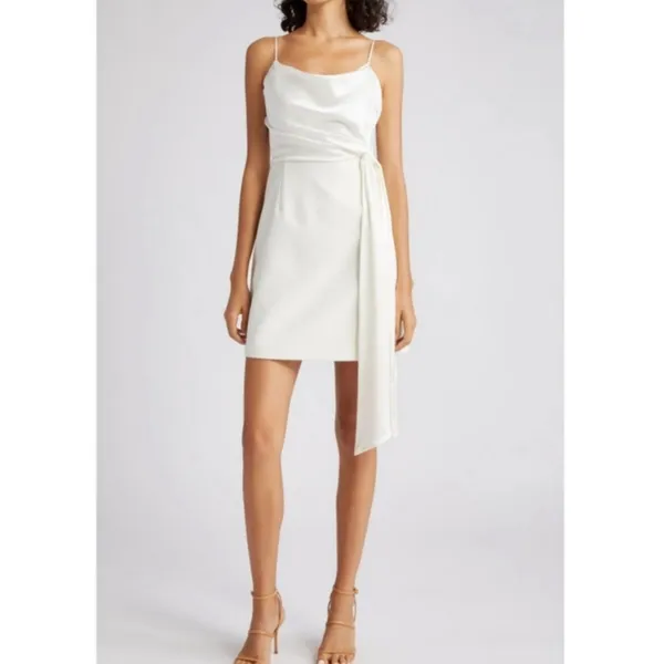 NEW Cinq à Sept Cara Tie Waist Mini Dress Size 4 Ivory‎ Bridal Satin - Image 2
