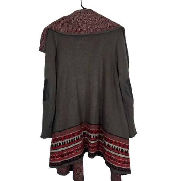 Kensie Women’s Brown Multicolor Boho Waterfall Draped Front Knit Cardigan M/L - Image 2