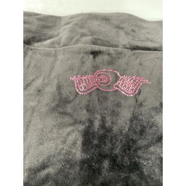 Von Dutch Women Hoodie Black Velour Pink Rhinestone Logo Medium - Image 5