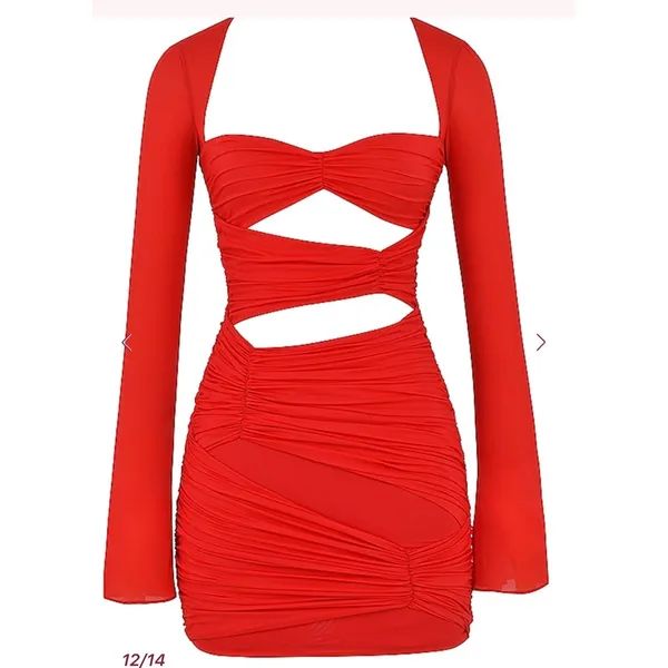 House of CB Camille Long‎ Sleeve Silk Blend Cutout Minidress Size Small - Image 8