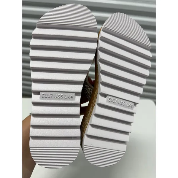 ONCAI Womens Rhinestone Platform Flip Flops White Crystal Wedge Sandals size 6 - Image 9