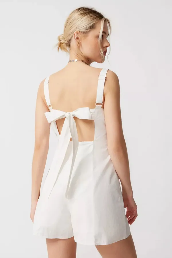NWT Urban Outfitters Sandy Tie-Back Romper White Size Large 100% Cotton - Image 2