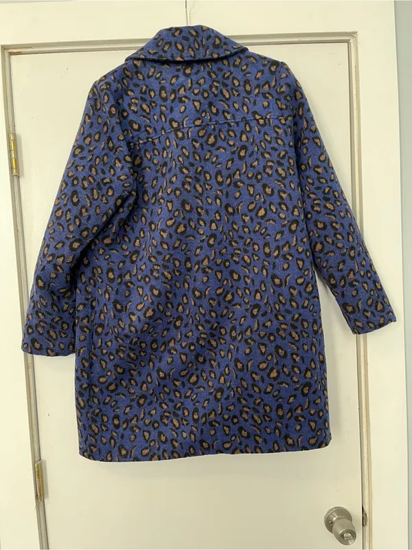 Adyson Parker Blue Leopard Print Pea Coat cheetah size large jacket - Image 5