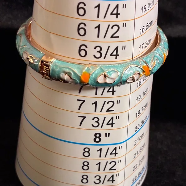 Enamel bangle bracelet with orange, white and blue hues 7” - Image 4