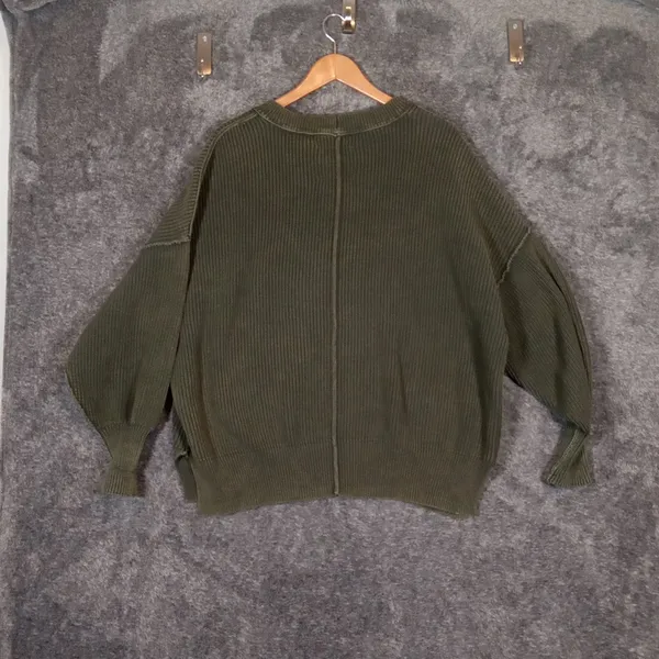 Aerie Oversized Olive Green Ribbed Knit Cotton Blend Baloon Sleeves Medium - Image 4