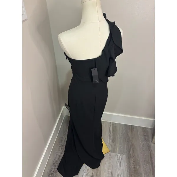 Lulus Ruffle Some Feathers Black One-Shoulder Mermaid Maxi Dress Size S - Image 7