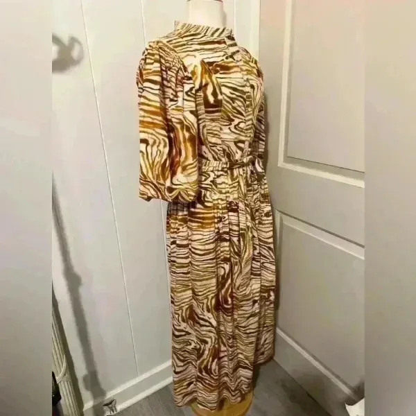 Anthropologie Love The Label Yellow Artsy Bohemian Midi Dress Puff Sleeve Safari - Image 3