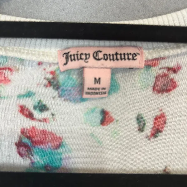 Juicy Couture White Print Racerback Tank Top M Glitter Crest Logo Y2K Colorful - Image 3