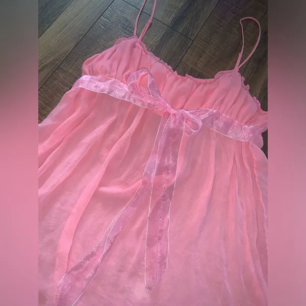 Silk Y2K bow top pink M Barbie glam slip designer spring coquette classic boho - Image 2