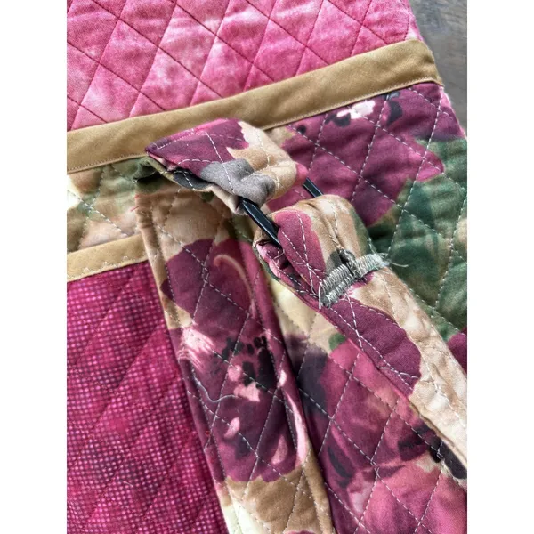 Vintage Quilted Tote Bag Burgundy Pink Floral Patchwork Boho Large Cottagecore - Image 6
