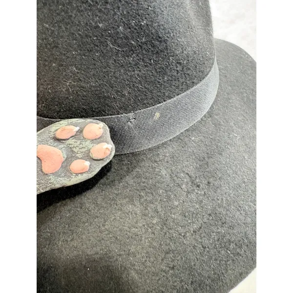 Old Navy Black 100% Wool Fedora Wide Brim Hat with Ribbon Bow S-M‎ - Image 6