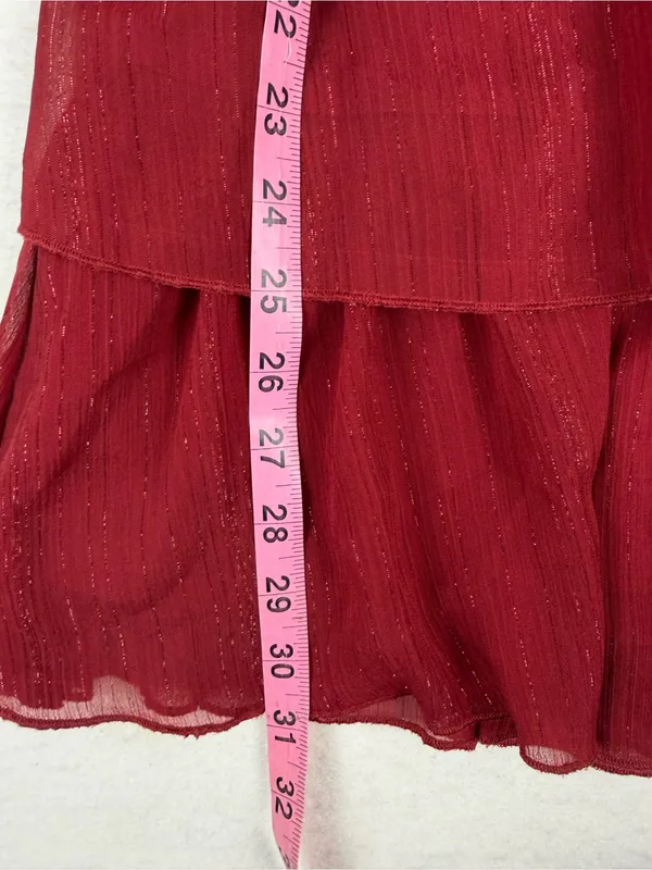Bohme Tiered Ruffle Mini Dress Red Shimmer Cottagecore‎ Boho Small - Image 4