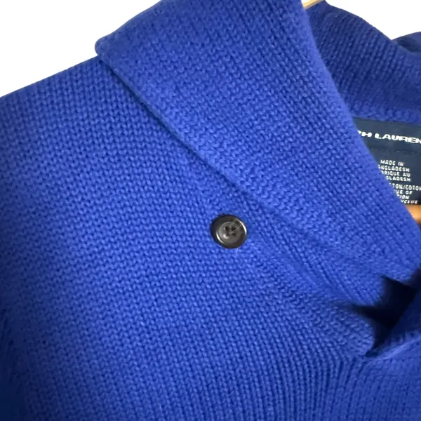 Ralph Lauren Sport Blue Cotton Knit Shawl Collar Long Sleeve Preppy Sweater S - Image 5
