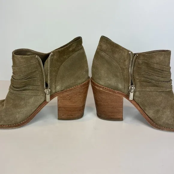Loeffler Randall Ankle Booties 9 Khaki Green Gray‎ Suede Leather Stacked Heel - Image 9