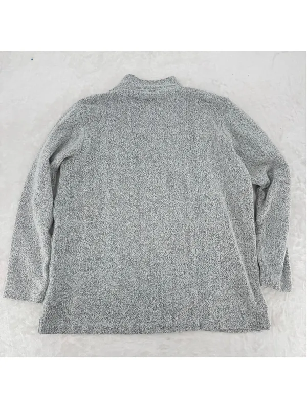 Orvis Heather Gray Pullover Button Mock Neckline Velvet Trim Cozy Comfy Medium - Image 2