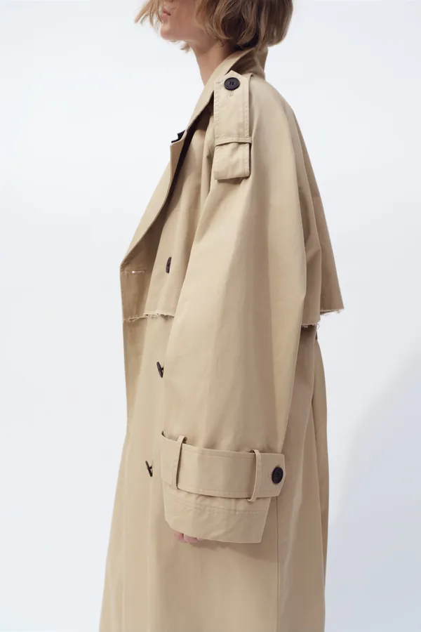 ZARA coat jacket overcoat trench duster long beige tan casual - Image 8