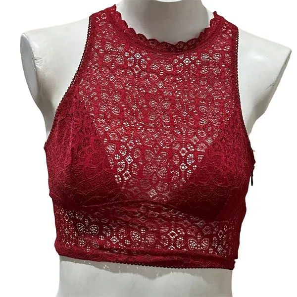 Victoria's Secret Red Lace High Neck Bralette S Floral Lace Adjustable Back - Image 4