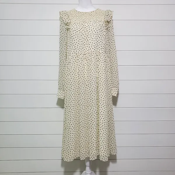 Madewell Smocked Ruffle-Shoulder Midi Dress in Inkbrush Dots‎ Size M - Image 5