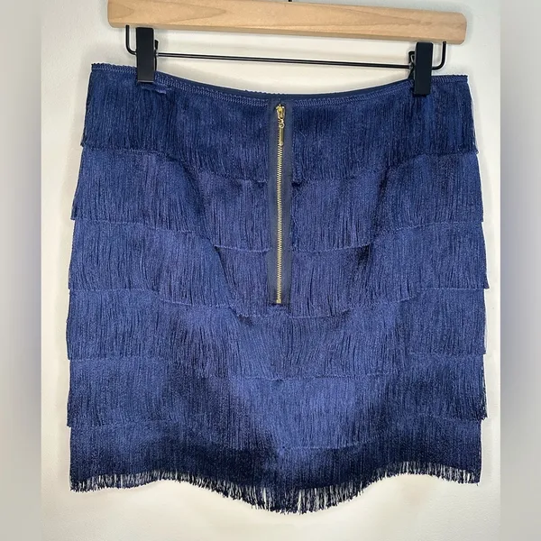 NEW Trina Turk Zazzy Fringe Flapper Mini‎ Skirt in Indigo Art Deco Roaring 20s - Image 3