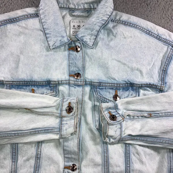 VTG Style Trucker Jean Jacket Womens 4 Light Wash Streetwear Oversized Pocket - Image 15