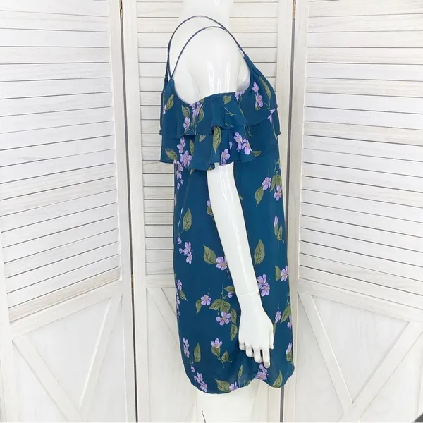 Mi Ami Francesca’s Floral‎ Cold Shoulder Tiered Ruffle Shift Dress Teal XS - Image 3