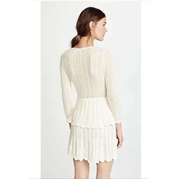 NWT Cynthia Rowley Pointelle Knit Peplum Sweater Dress Cream Size M - Image 3