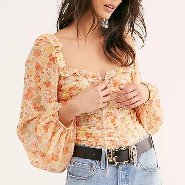 Free People Mabel Printed Blouse NWT Size Medium Floral Long Sleeve - Image 2