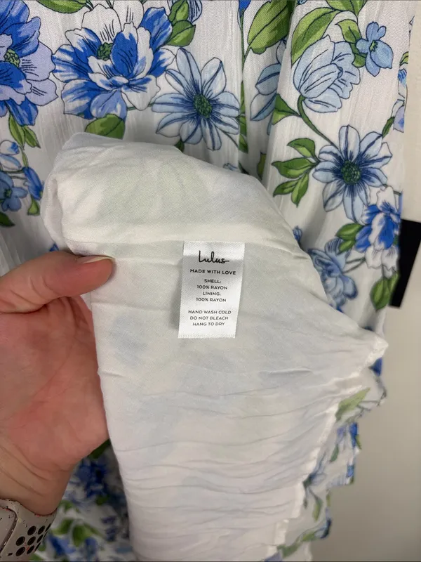 Lulus Sunday Lovin' White Floral Strapless Midi Dress Women’s Large New Blue - Image 5