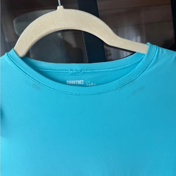 Smoothez by Aerie bodysuit short sleeve tee top seamless buttery skims turquoise - Image 6