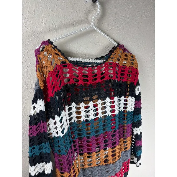 Free People Chasing Rainbows Tunic Sweater Size XS Open Knit Oversized Boho Top - Image 4