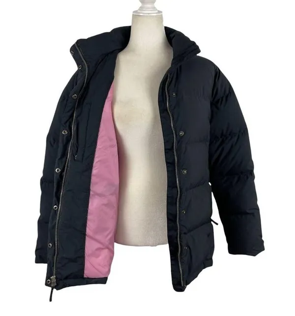 LL Bean Black and Pink Puffer Feather Down Puffer Full Zip Ski Winter Jacket M - Image 2