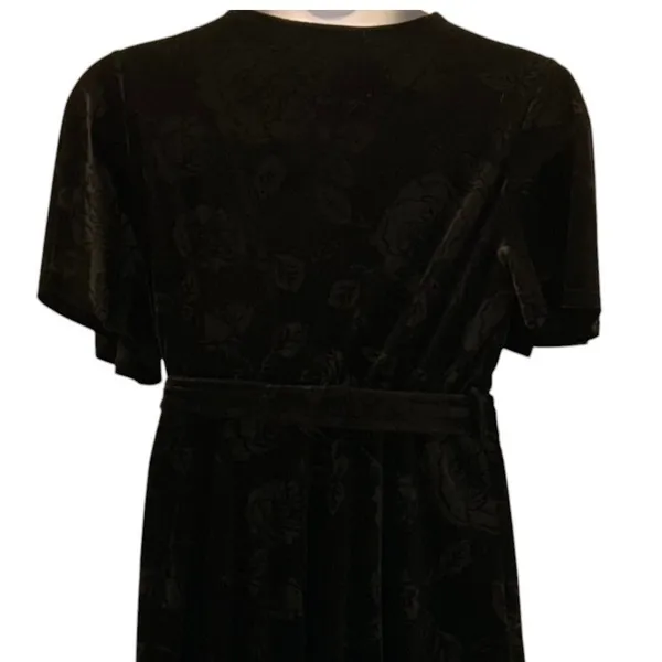 Velvet Burnout Wrap Dress‎ Black Large - Image 5