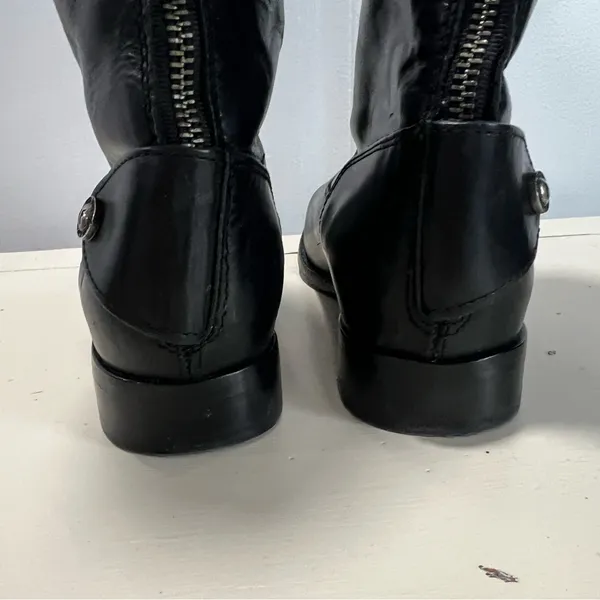 Frye Black Leather Women's Heeled Boots tall with zipper. Size 7B - Image 4
