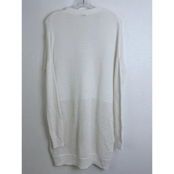 Vince White Mixed Knit Pointelle Cardigan Cotton Blend Drop Sleeve M Minimalist - Image 2