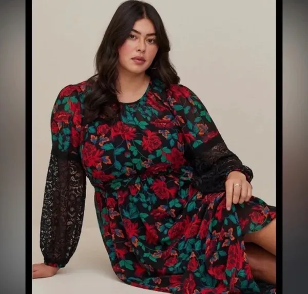 NWT Torrid chiffon maxi peasant lace sleeve floral dress sz 2x 18/20 - Image 3