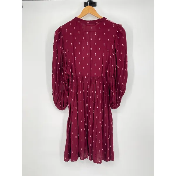 NWT Zara‎ Boho Embroidered Tassel Mini Dress XS Wine Red Peasant - Image 4
