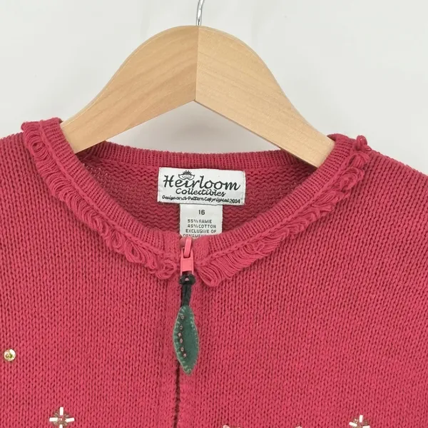 Vintage Heirloom Collectibles‎ Red Reindeer Christmas Sweater Cardigan Size 16 - Image 4