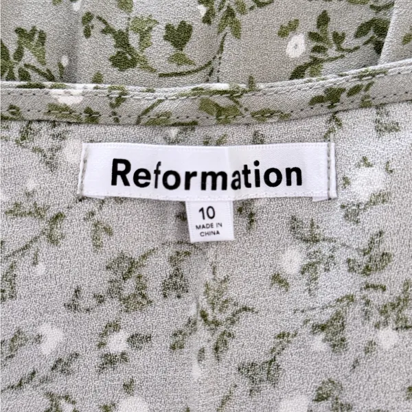 Reformation Ember Button Front Skirt Size 10 Green Floral - Image 4