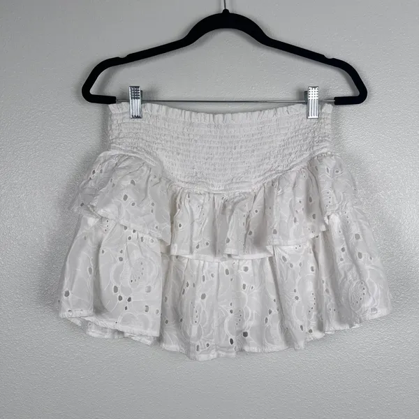 Altar'd State Women's Carrie Tiered‎ Mini Skirt White Sz L - Image 5