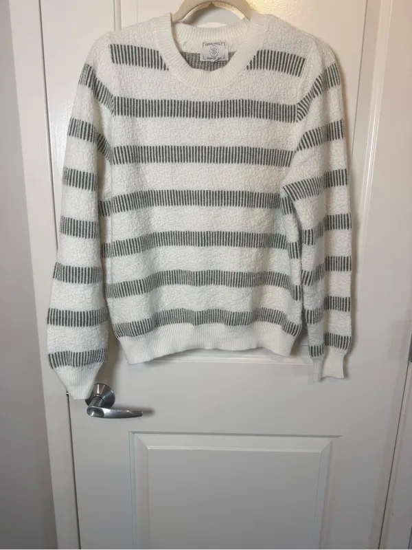 Absolutely Cream and Olive Striped Crewneck Sweater - Image 2