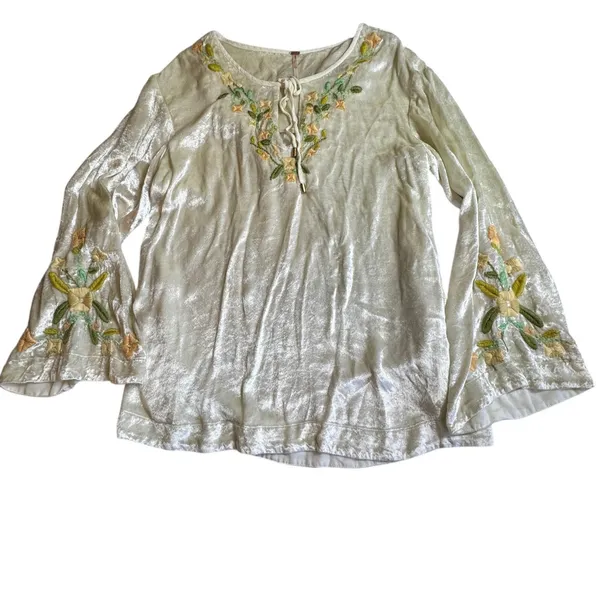 Free People‎ Ember Embroidered Floral Tunic Top Womens Small Cream Velvet NWOT - Image 15