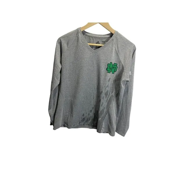 Notre Dame Adidas T Shirt Woman’s L Gray Long Sleeve‎ Fighting Irish Climalite - Image 2