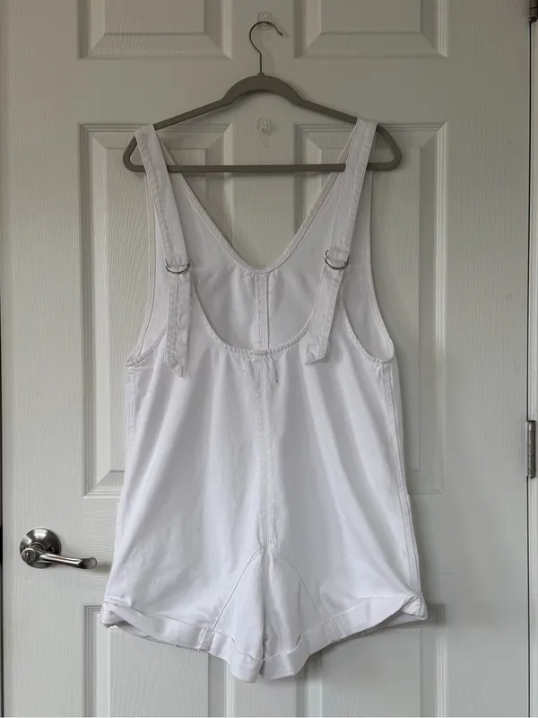 Free People High Roller Shortalls in Optic White Cotton - Image 5