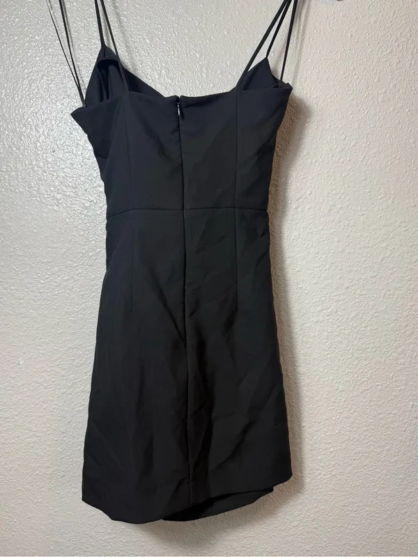 Zara Black Draped Cutout Mini Dress Ruched‎ Spaghetti Strap XS - Image 2