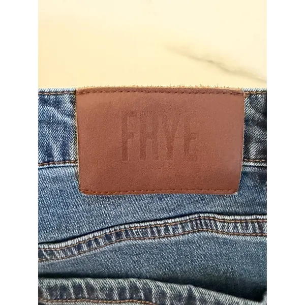 Frye Blue High Rise Wide Leg Raw Hem Denim Jeans Size 31 Med Wash Patch Pocket - Image 7