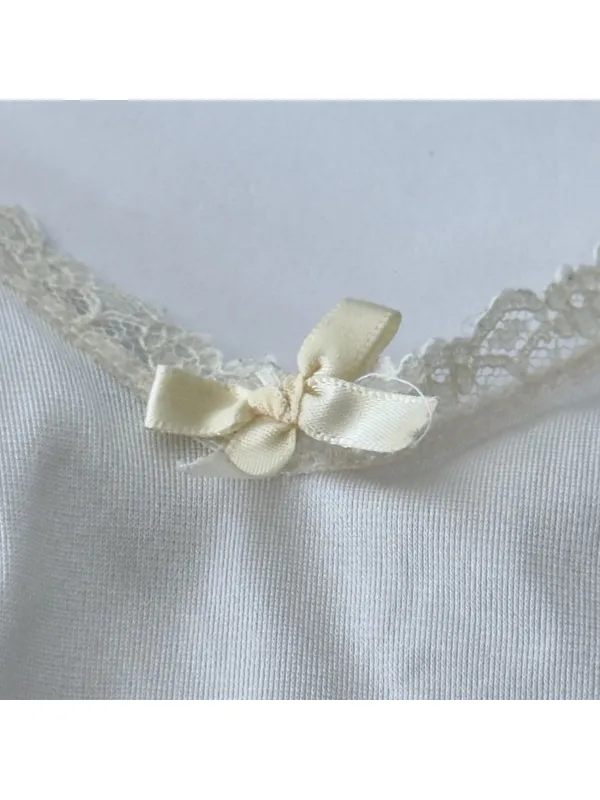 Vintage Velrose Coquette White Satin Camisole Medium Slip Top Lace Bow Bridal - Image 9