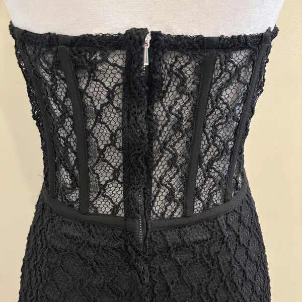 NICHOLAS Raina Strapless Corset Lace Midi Dress Black Slit 6 Revolve Prom‎ Hoco - Image 7